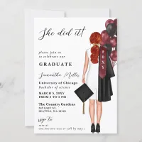 Burgundy Minimalist Photo She Did It Graduation Invitation