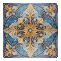 Baroque Floral Tile Pat#18 Sky Blue Gold ID1078 Trivet