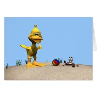 Cute Cartoon Duck and Crab on Beach