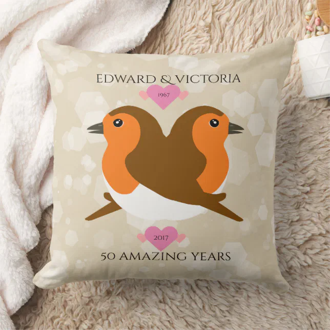 European Robins Lovebirds Any Anniversary Year Throw Pillow