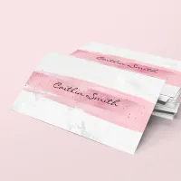 Faux Silver White Foil Marble Pink Brush Stroke Business Card