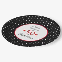 50 & Fabulous Name Photo Red 50th Birthday BLK WH Paper Plates