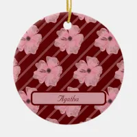 Pink Flowers And Stripes Personalized Ornament