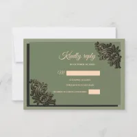 Luxury Metallic Sage green & faux gold classic RSVP Card