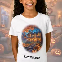 Spooky villa in the forest, pumpkins, Halloween T-Shirt