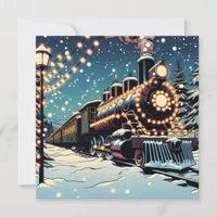 Old-fashioned Vintage Train on a Christmas Night Holiday Card