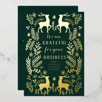 Green Scandinavian Nordic Reindeer Business  Foil Holiday Card