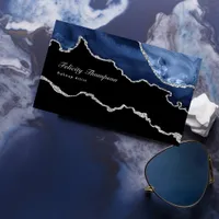 Navy and Silver Agate Precious Stone QR Code Business Card