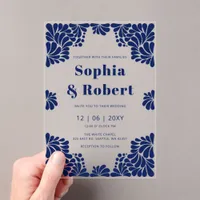 Mexican Blue Talavera Tiles Wedding  Acrylic Invitations