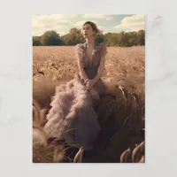 Beautiful Woman in a Dress in a Field Postcard