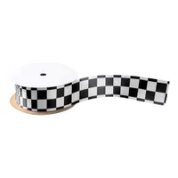 Black and White Police Checkerboard Crime Scene Satin Ribbon