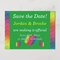 [Rainbow Crinkle Wedding] Hearts Postcard Green