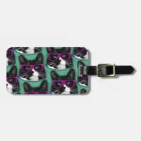 Lets go Glasses Tuxedo Cat Pattern Luggage Tag