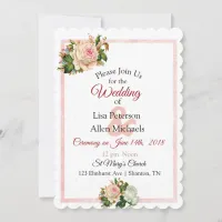 Blush Rose Pink Floral Wedding Invitation