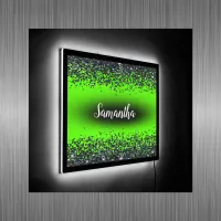 Monogrammed Name Black Glitter on Lime Green | LED Sign