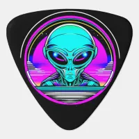 Extra Terrestrial Alien Flying a UFO Guitar Pick