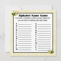 Baby Shower Alphabet Name Game BINGO Bumblebee Invitation