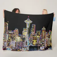 Dark be the Night - Luminous Seattle Skyline Fleece Blanket