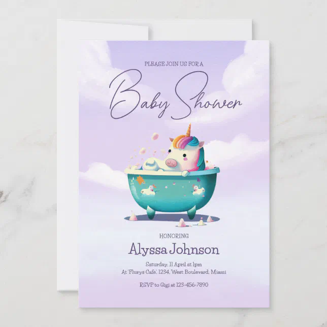 Baby Unicorn Bath Time | Baby Shower Invitation