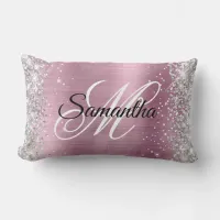 Silver Glitter Pretty Pink Foil Monogram Lumbar Pillow