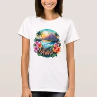 Hawaii Aloha Tropical Beach Mountains  T-Shirt