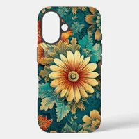 Abstract Daisy and Leaves Botanical Illustration iPhone 16 Case