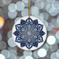 Blue Snowflake on white Ceramic Ornament