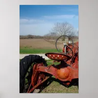 Antique Red Tractor Poster Print