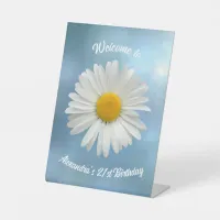 Cheerful White Daisy Pedestal Sign