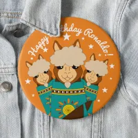 Cute Happy Birthday Boy Alpacas in Teal Serapes Button