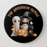 Cartoon Cute Witch Ghost Pumpkins Family Halloween Button