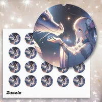 Anime Girl and Her Dragon Mystical   Classic Round Sticker