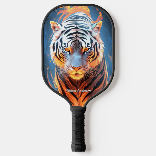 Fiery Tiger Orange & Blue Glowing Cool Style Pickleball Paddle