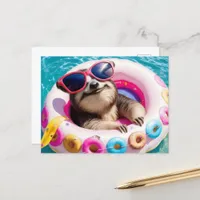 Adorable Sloth floating in a Doughnut  Postcard