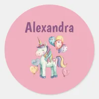 Cute Colorful Watercolor Unicorn Classic Round Sticker