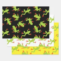 Green Tree Frog Pattern Wrapping Paper Sheets