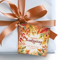 Elegant Watercolor Fall Leaves Border Thanksgiving Favor Tags