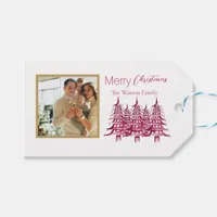  red and white Pagoda Merry Christmas Tree 1-Photo Gift Tags