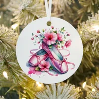 Pretty Pink Ballet Shoes and Flowers Personalized  Metal Ornament