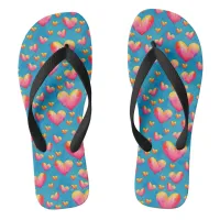 Multicolored Watercolor Hearts Flip Flops