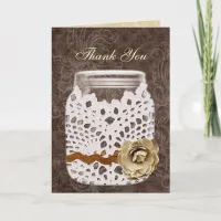 Rustic Lace Wrapped Mason Jar Wedding Thank You Card