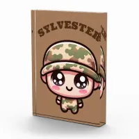 Cute Kawaii Army Camouflage Monogram on Brown | Photo Block