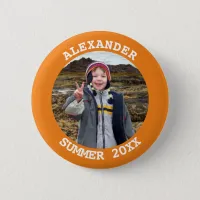 Personalized Round Family Photo Bright Orange Button