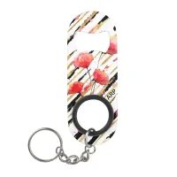 *~* Black White Gold Red Poppy Pattern Keychain Bottle Opener