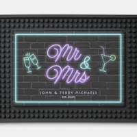 Neon Mr & Mrs Cocktails Teal/Lilac ID972      Bar Mat