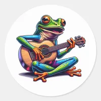 Cute Frog Playing a Guitar Classic Round Sticker