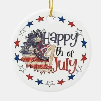 Happy 4th Of July Personalized Photo Ceramic Ornament