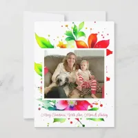 Watercolor Flowers Photo Christmas Postcard