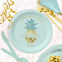 Tropical Pineapple Sweet 16 Happy Birthday ID922 Paper Plates