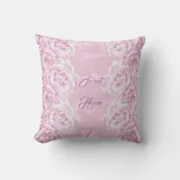 Romantic pale pink roses on pink camouflage  throw pillow